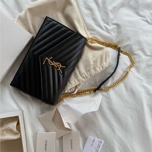 Saint Laurent Black Quilted Envelope Chain Shoulder Bag